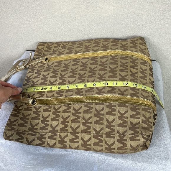 Michael Michael Kors Sequin Gold Tan Logo Large Shopper Tote Bag - Picture 7 of 13